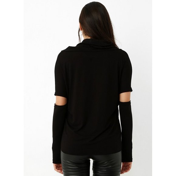 Bambina Mia - Black Elbow-Cutout Cowl Neck Top - Picture 3 of 4